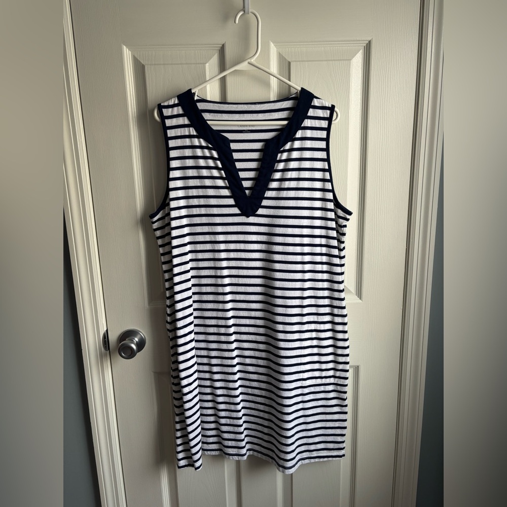 Navy and White Striped Sleeveless DressLands End Swimsuit Coverup.